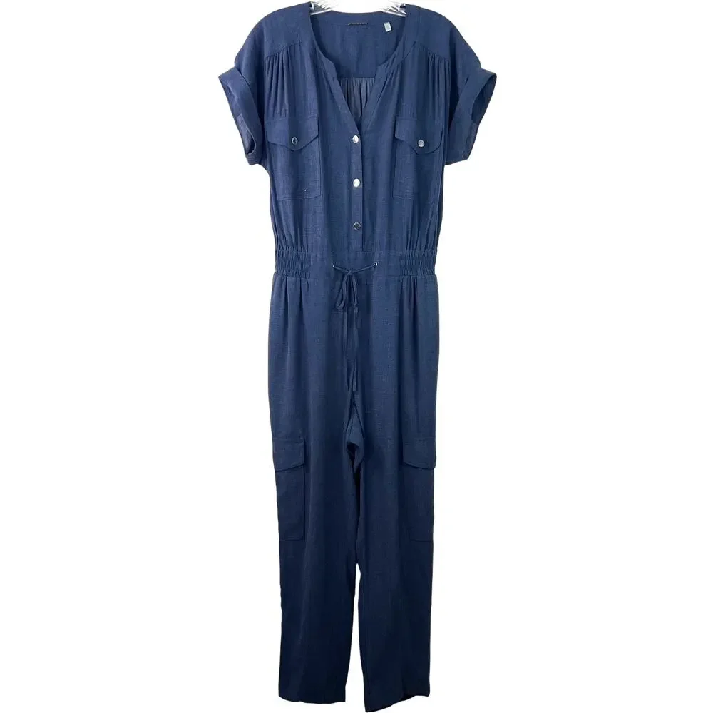 Elie Tahari Women's Belted Ankle Jumpsuit Blue Corporate Core Minimalist Size S - Picture 2 of 16